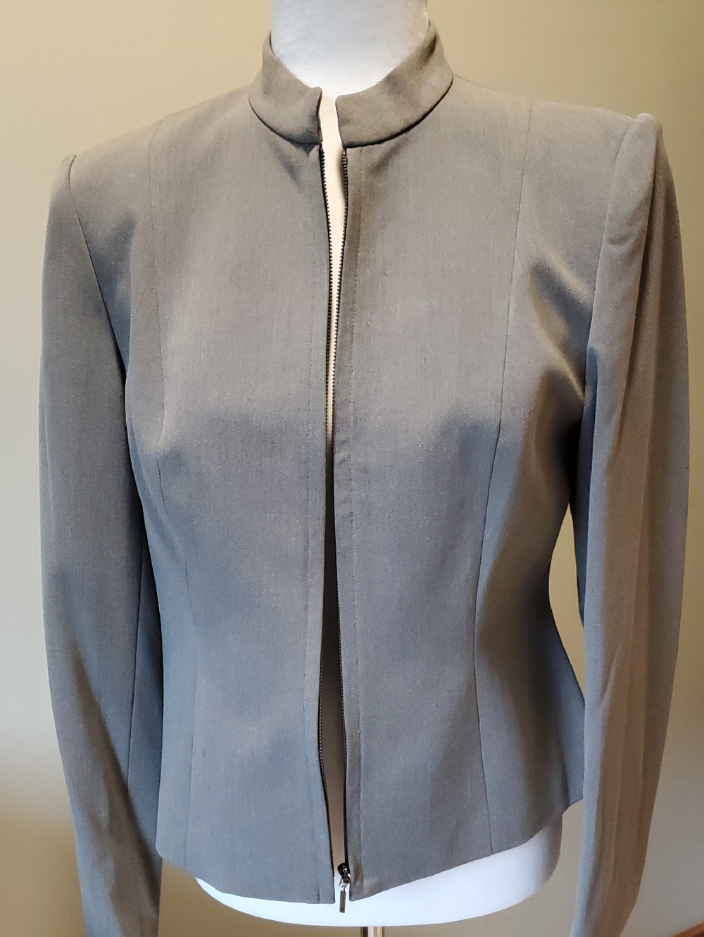 Grace Women's Taupe Collarless Zip Front Blazer
